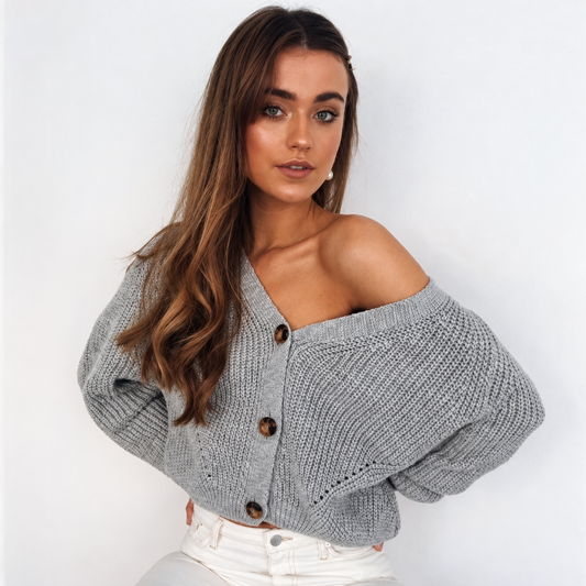 V-neck knit cardigan