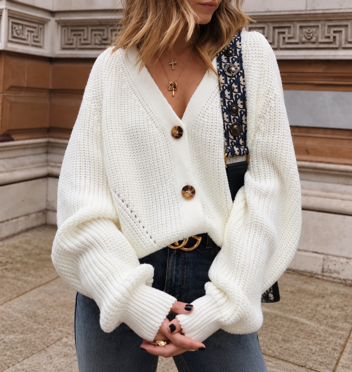 V-neck knit cardigan
